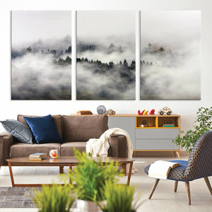 Foggy Forest Wall Art Canvas Print, Misty Pine Tree