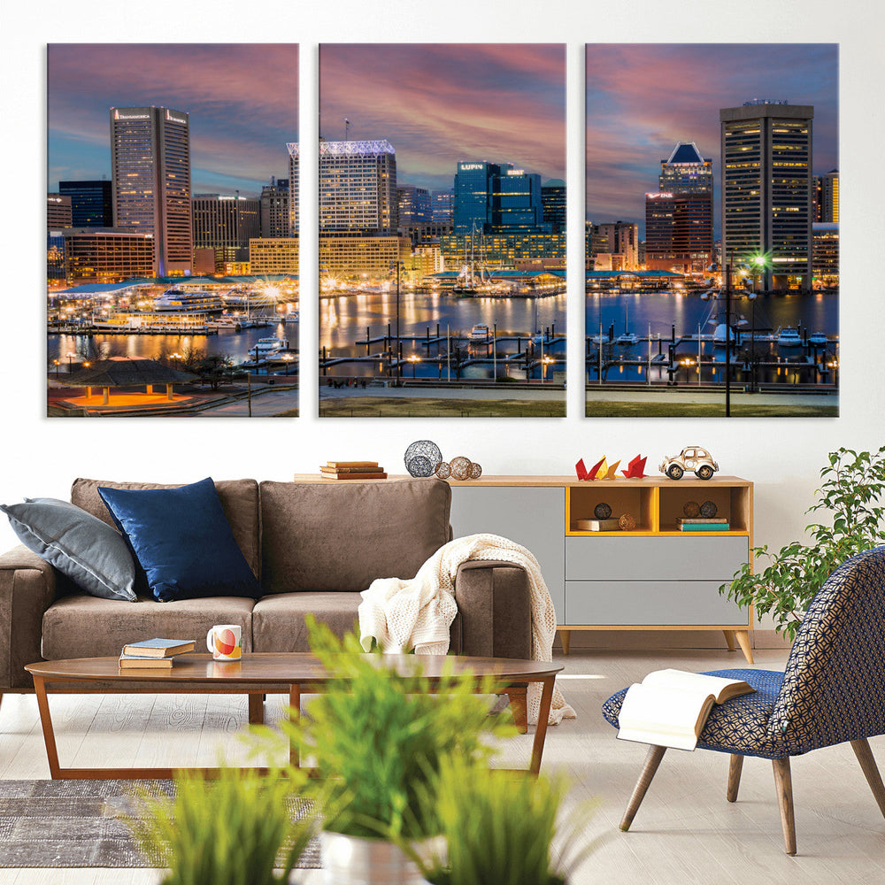 Baltimore Skyline Wall Art Canvas Print, Baltimore Downtown
