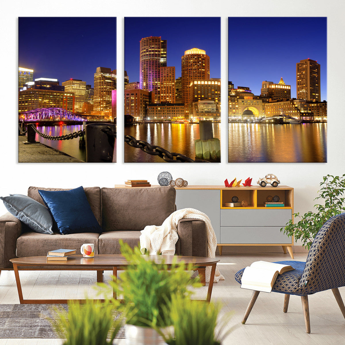 Boston Wall Art Canvas Print, Boston City Downtown Night