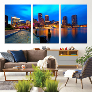 Boston Wall Art Canvas Print, Boston City Downtown Night