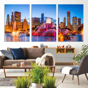 Chicago Wall Art Canvas Print, Chicago City Downtown Night