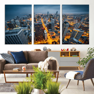 Chicago Wall Art Canvas Print - Chicago City Downtown Night