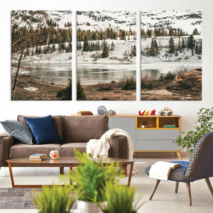 Snowy Mountain Landscape Wall Art Canvas Print, Alpine Pine