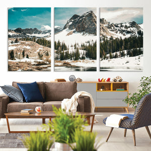 Snowy Mountain Wall Art Canvas Print, Alpine Pine Forest