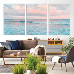 Ocean Wave Wall Art Canvas Print, Pastel Surf Seascape