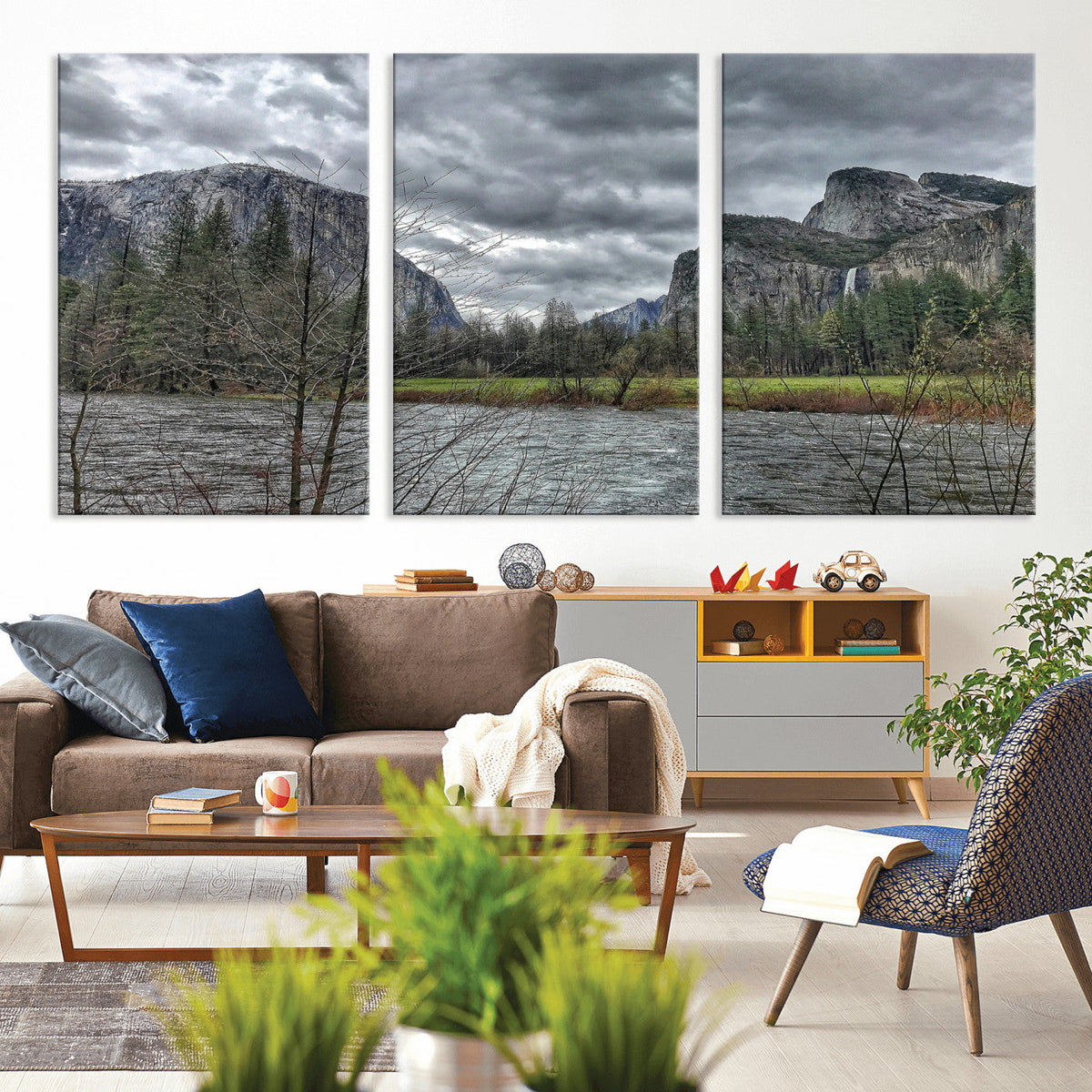 Yosemite Valley River Wall Art Canvas Print, Granite Cliffs