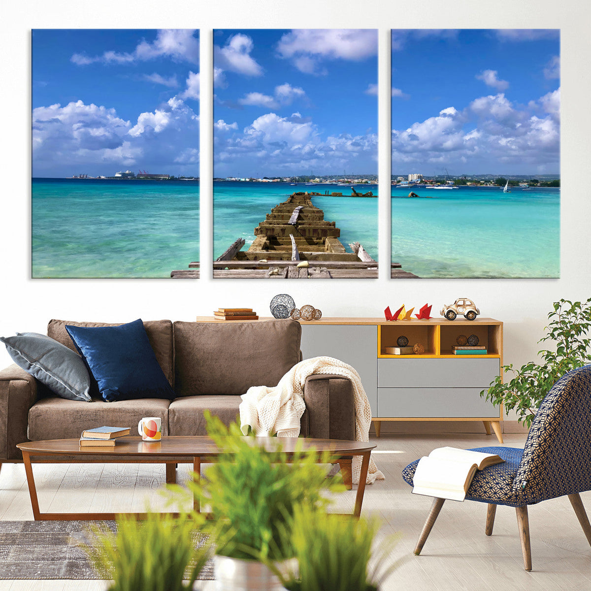 Caribbean Ocean Pier Seascape Wall Art Canvas Print,