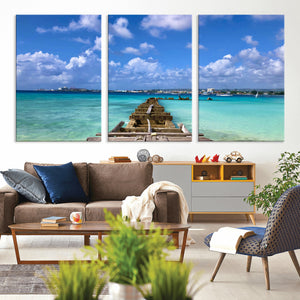 Caribbean Ocean Pier Seascape Wall Art Canvas Print,