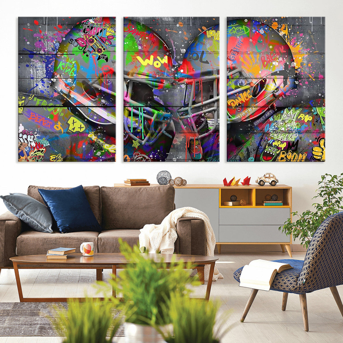 Graffiti Football Helmets Wall Art Canvas Print, Urban