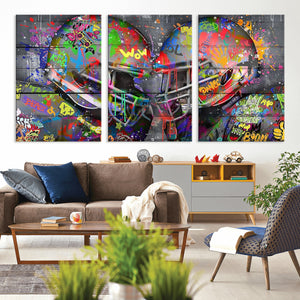 Graffiti Football Helmets Wall Art Canvas Print, Urban