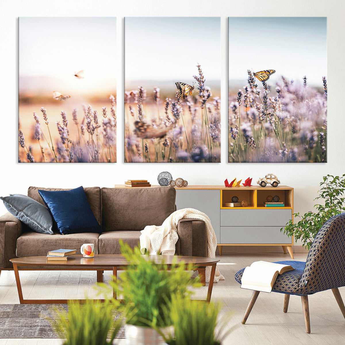 Lavender Field Wall Art Canvas Print, Butterfly Floral