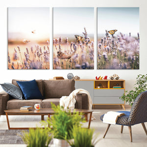 Lavender Field Wall Art Canvas Print, Butterfly Floral