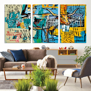 Basquiat Style Bird Bull Graffiti Wall Art Canvas Print,