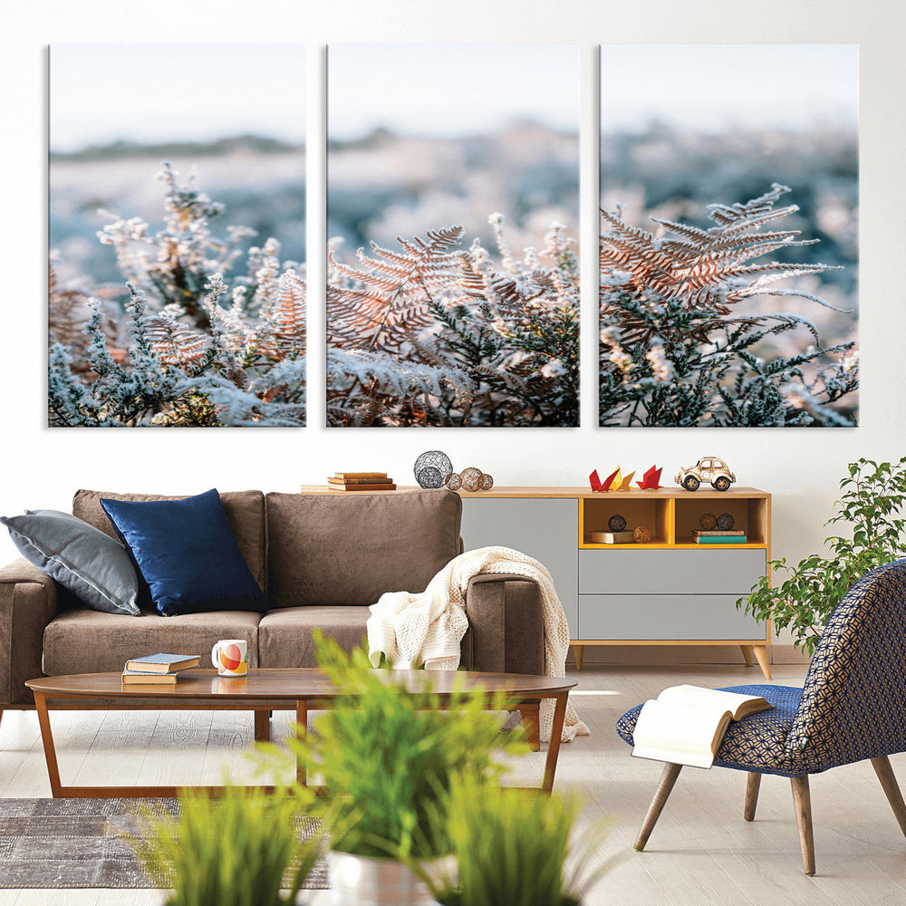 Frosted Fern Wall Art Canvas Print, Soft Winter Botanical