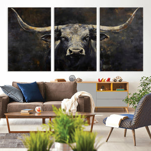 Rustic Longhorn Bull Wall Art Canvas Print – Vintage Western