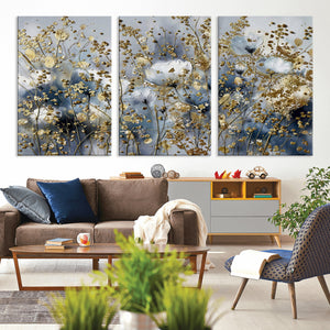 Abstract Floral Wall Art Canvas Print – Gold and Blue