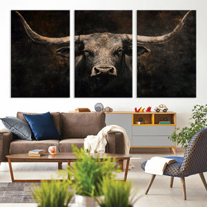 Vintage Longhorn Bull Wall Art Canvas Print – Rustic Western