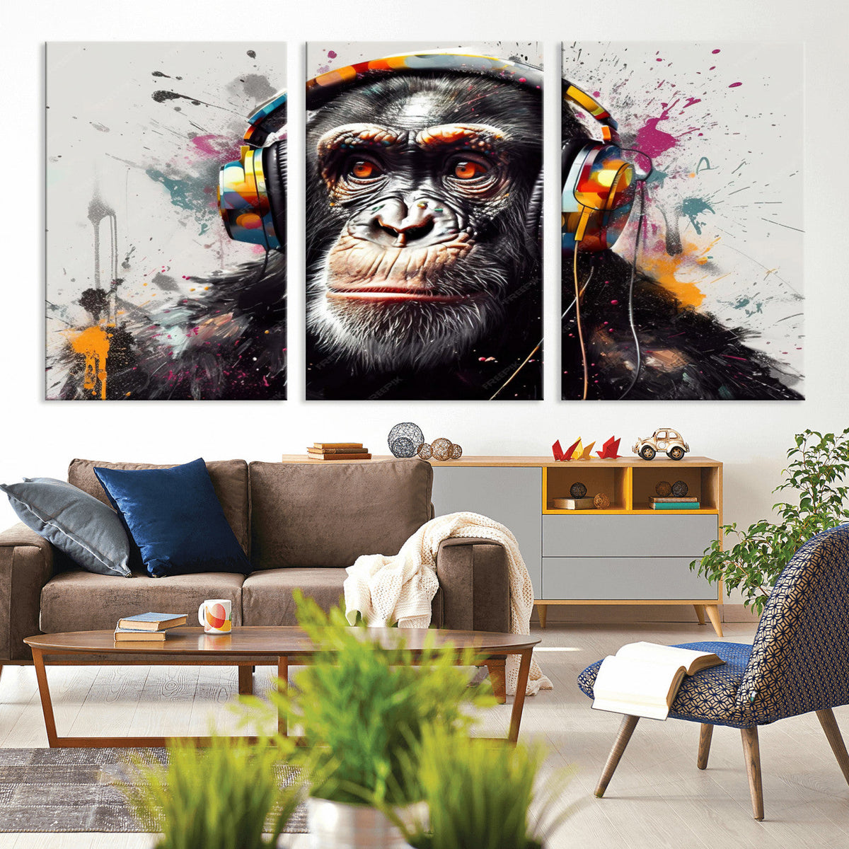 Dj Monkey Wall Art Canvas Print – Colorful Pop Art Banksy