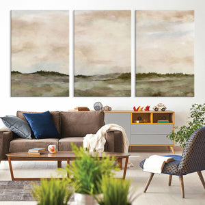 Muted Watercolor Hill Landscape Print — Beige Taupe Cloudy