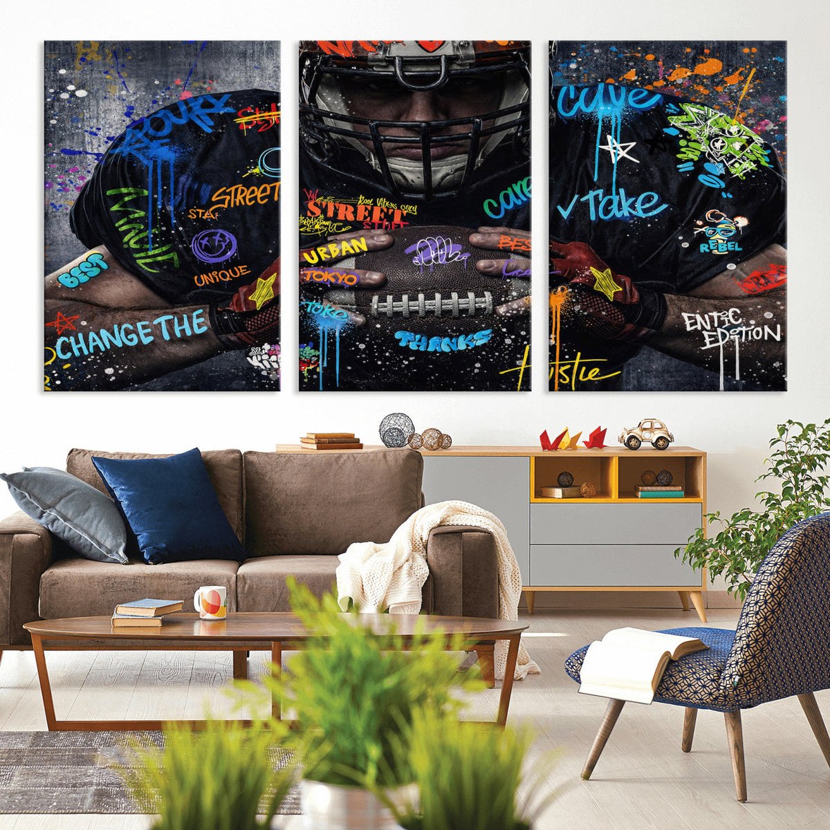 Graffiti American Football Player Street Art Wall Art Canvas