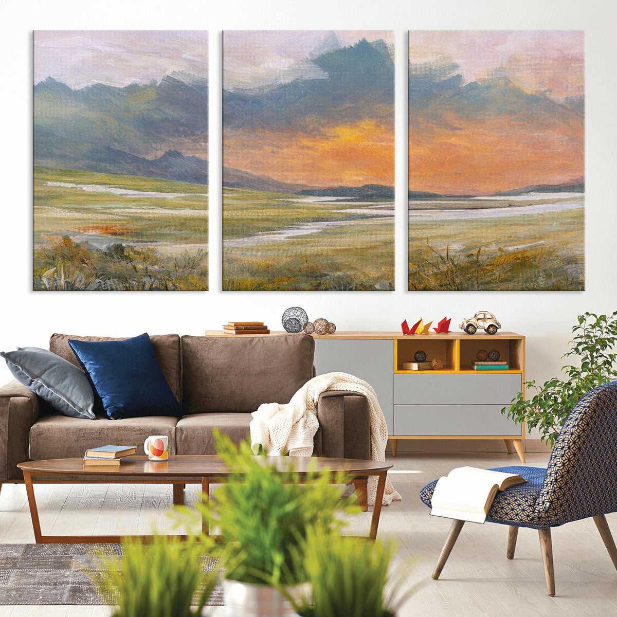 Mountain Sunset Wall Art Canvas Print Vintage Landscape