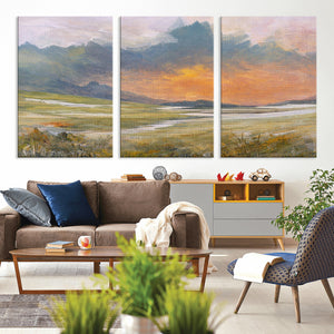 Mountain Sunset Wall Art Canvas Print Vintage Landscape