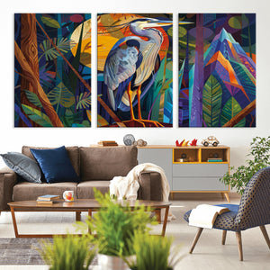 Colorful Heron Wall Art Canvas Print Tropical Bird Abstract