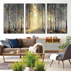 Abstract Birch Forest Wall Art Canvas Print – Modern Neutral