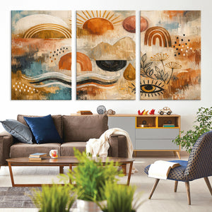 Geometric Boho Abstract Wall Art Canvas Print, Orange Blue