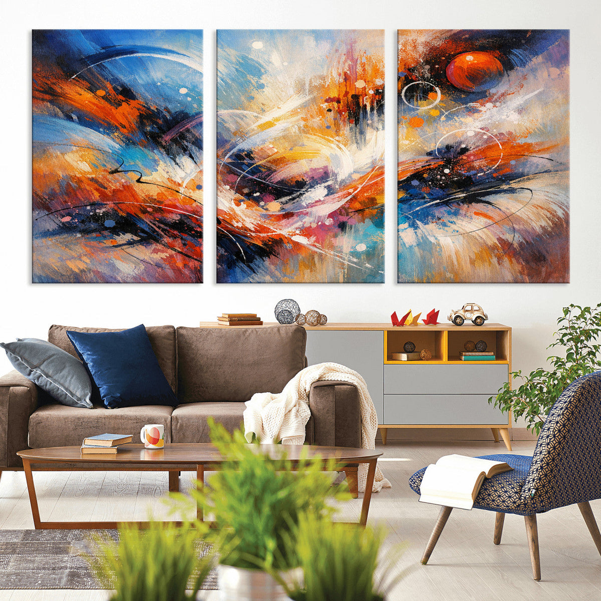 Lyrical Abstraction Wall Art Canvas Print, Orange Blue