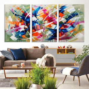 Geometric Abstract Wall Art Canvas Print, Orange Blue