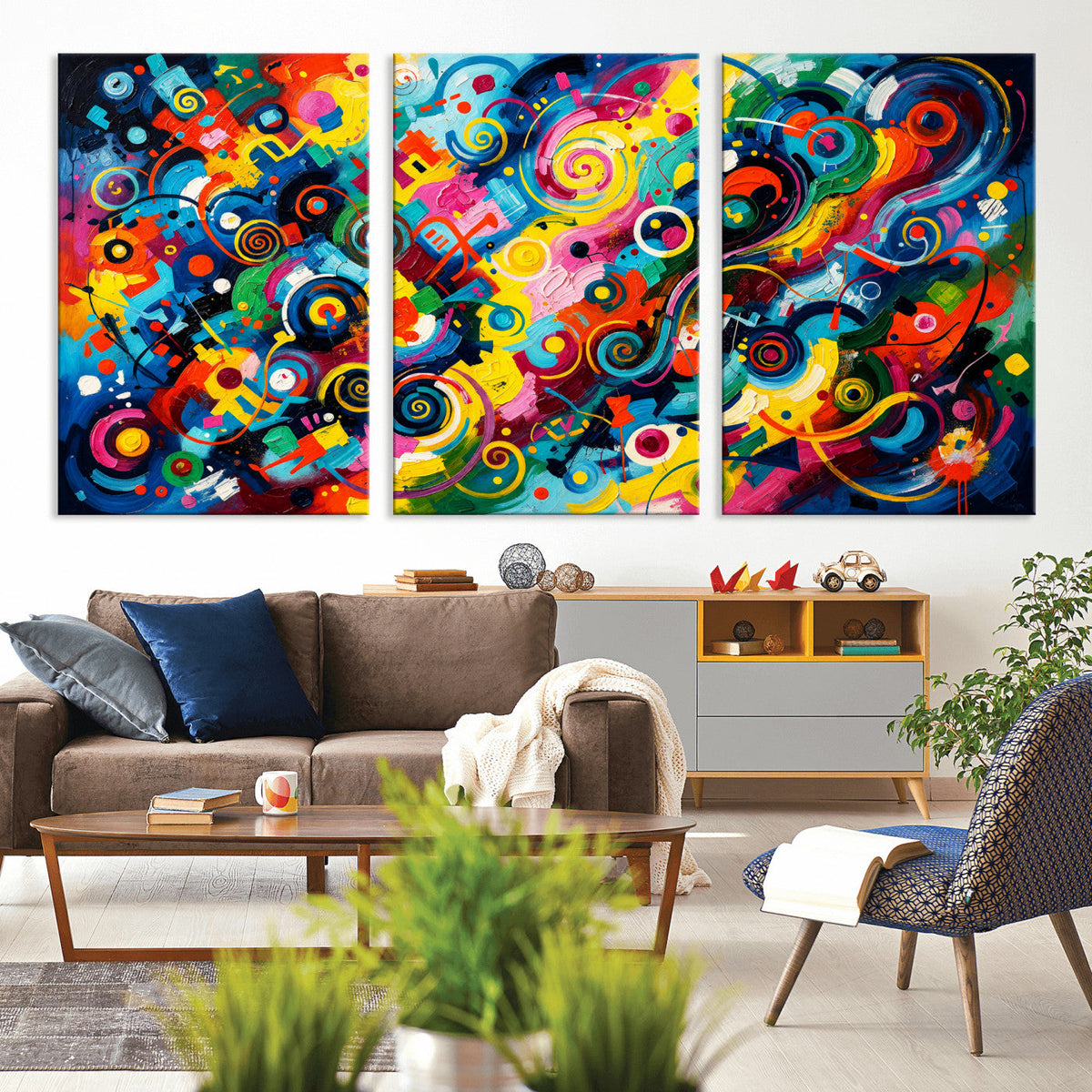 Geometric Abstract Wall Art Canvas Print, Bold Color