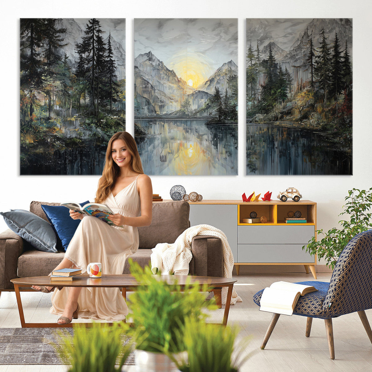 Drip Style Forest Lake Gold Art — Abstract Expressionist