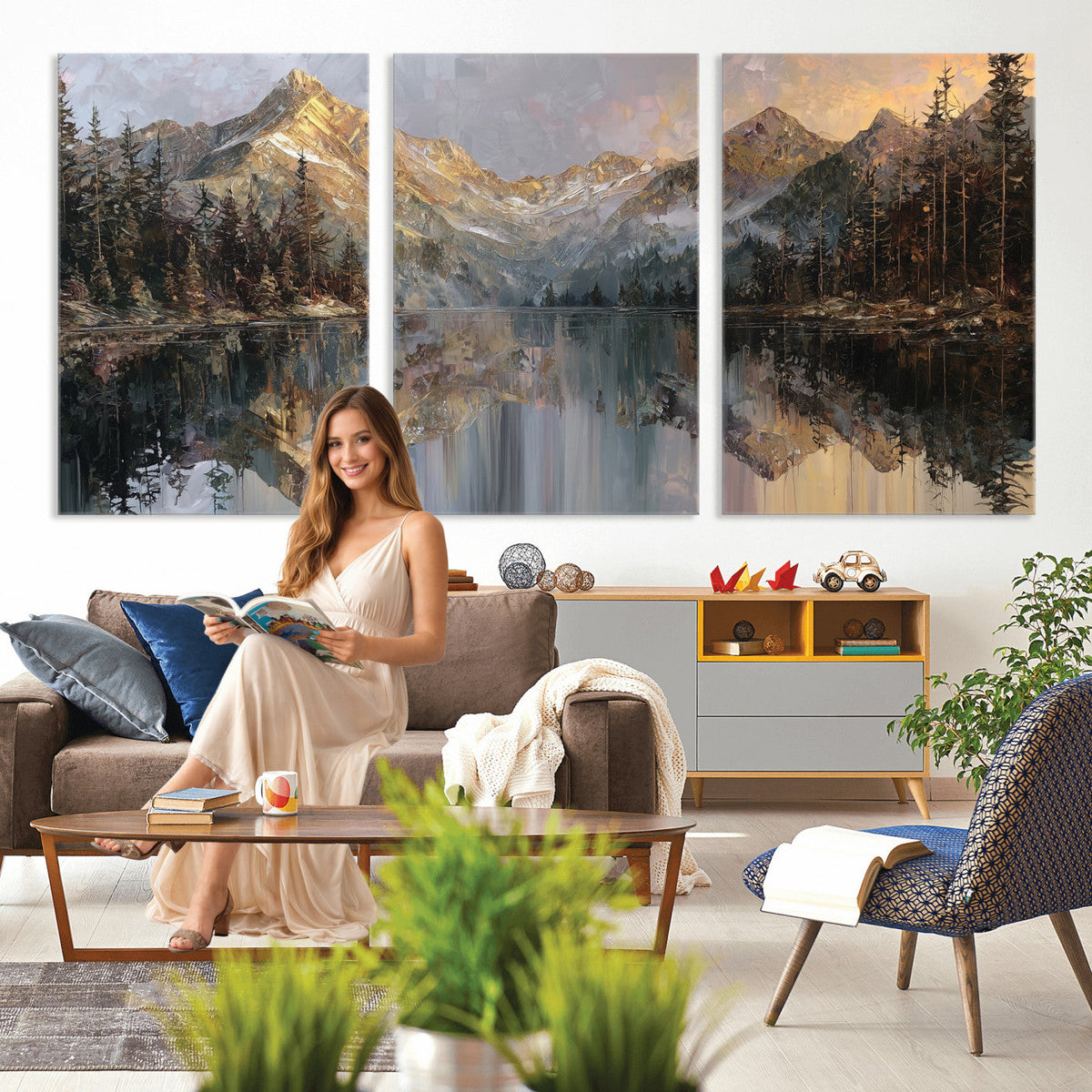 Drip Style Forest Lake Gold Art — Abstract Expressionist