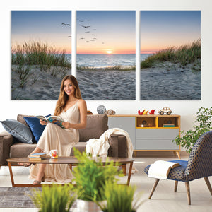 Sandy Dune Path Sunset Canvas Wall Art — Seagulls Beach