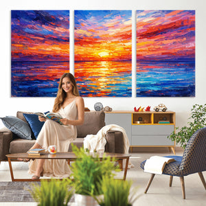 Colorful Knife Ocean Sunset Canvas — Orange Pink Teal