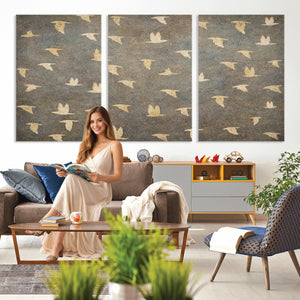 Flying Birds Canvas Wall Art, Vintage Bird Flock Pattern