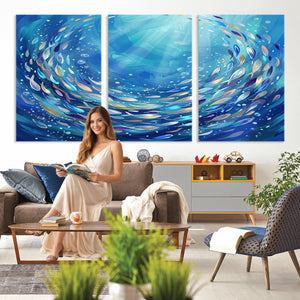 School of Fish Canvas Print | Blue Ocean Underwater Wall Art