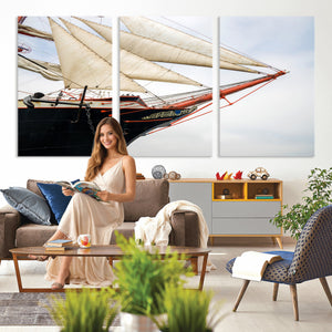 Sailboat Wall Art Canvas Print, Vintage Ship Bow Framed