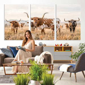 Texas Longhorn Canvas Wall Art, Rustic Farm Animal Photography Print, Farmhouse Country Decor, Western Ranch Art