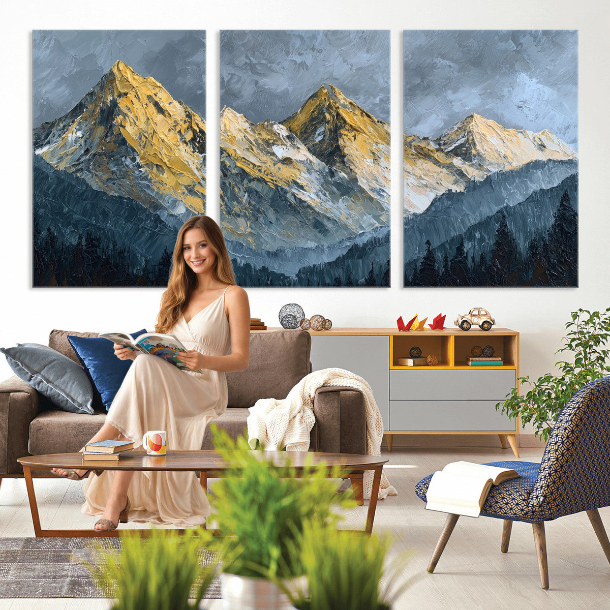 Abstract Mountain Wall Art Canvas Print Modern Landscape Painting Print