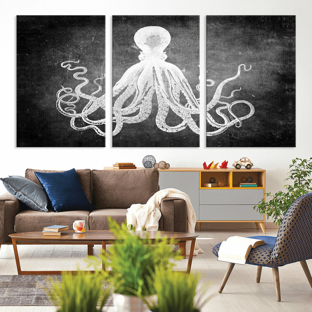 Black White Octopus Wall Art Canvas Print