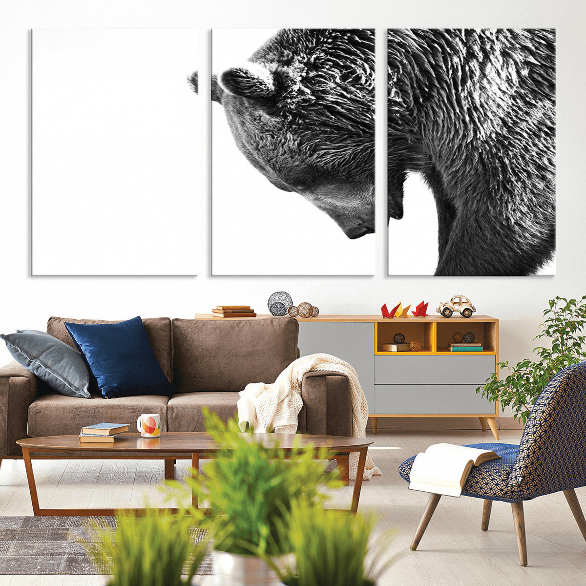 Black and White Grizzly 399 Bear Canvas Print Wall Art |