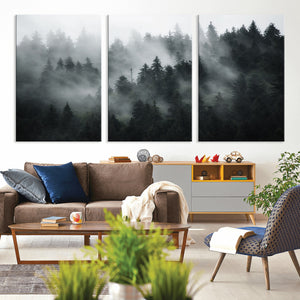 Foggy Forest Wall Art Canvas Print | 3 Panel Large Misty