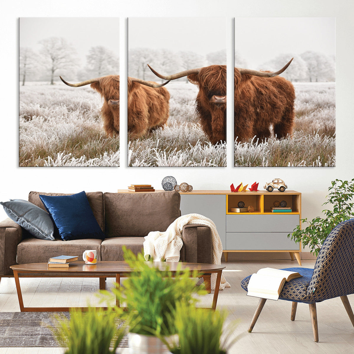 Longhorn Cattle Wall Art Canvas Print, Framed Farmhouse