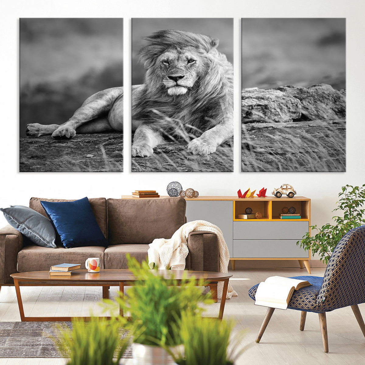 King Forest Lion Wall Art Canvas Print – Framed Majestic