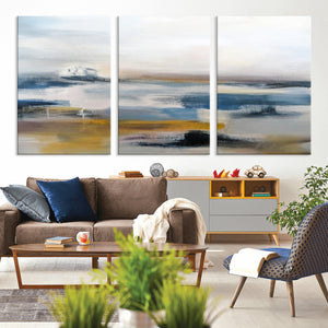 Abstract Landscape Wall Art Canvas | 3 Panel Modern Blue,