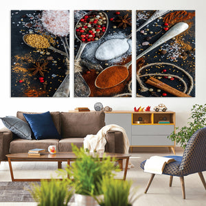 Spices and Seasonings Canvas Wall Art – Colorful Triptych