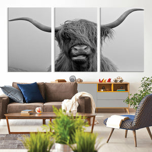 Texas Cow Wall Art Canvas, Texas Longhorn Cattle Canvas