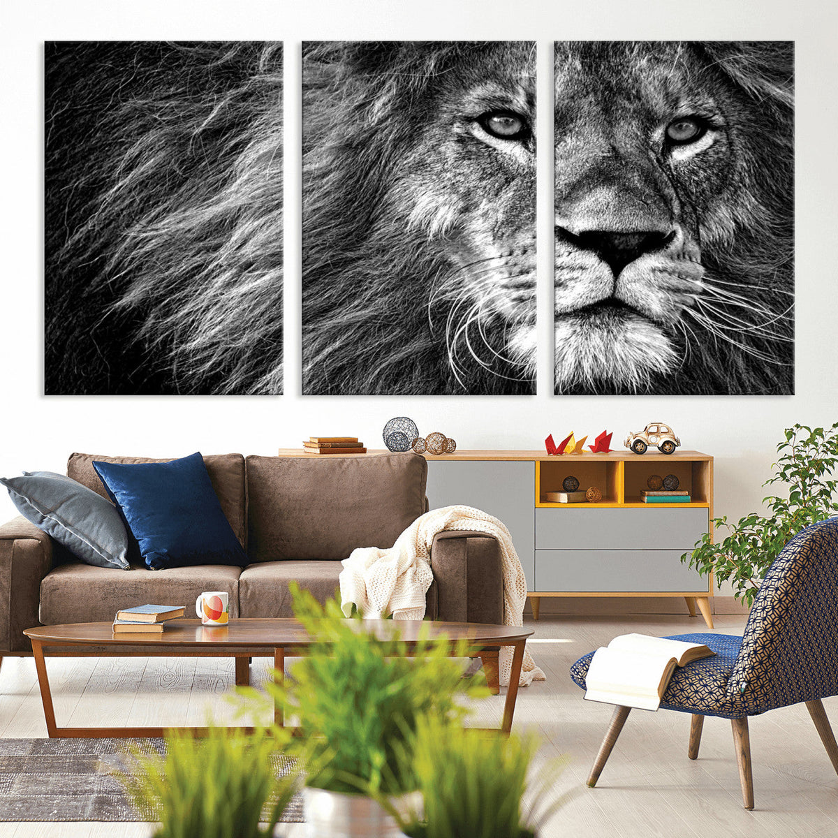Black and White Lion Canvas Wall Art Print – Wildlife